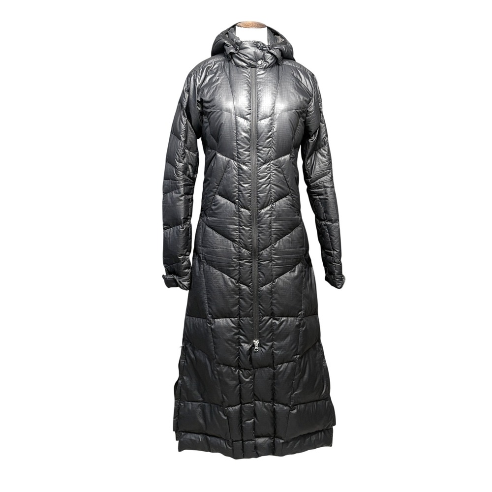 Nau Puffer Coat Women XS Black Goose Down Hooded Longline Winter Outdoor Parka